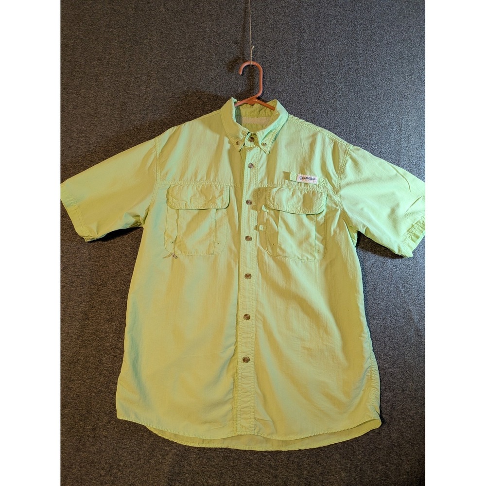 Magellan Shirt Men's Button Up Short Sleeve Fishing Pockets Vented Green Sz M
